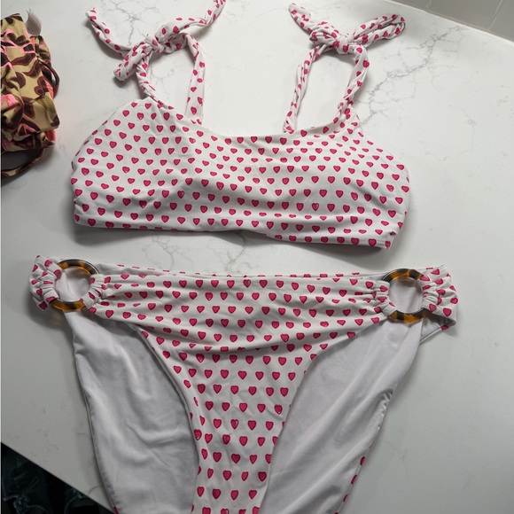 Roller Rabbit Other - Roller Rabbit White Bikini with Pink Heart Print and Tortoiseshell Rings